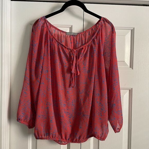 Women's Olivia Moon Tie Front Sheer Geometric Print Peasant Top Size XS - Picture 1 of 7